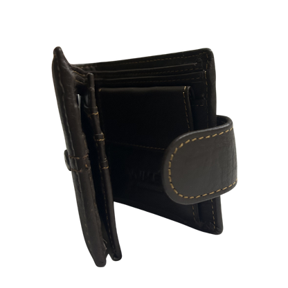 Vivace Men's Wallet: COFFEE BROWN Genuine Leather Wallet with Clip and TOPSTICH BACK OPEN