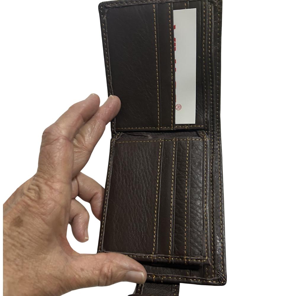 Vivace Men's Wallet: COFFEE BROWN Genuine Leather Wallet with Clip and TOPSTICH CARD POCKETS