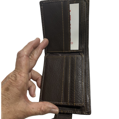 Vivace Men's Wallet: COFFEE BROWN Genuine Leather Wallet with Clip and TOPSTICH CARD POCKETS