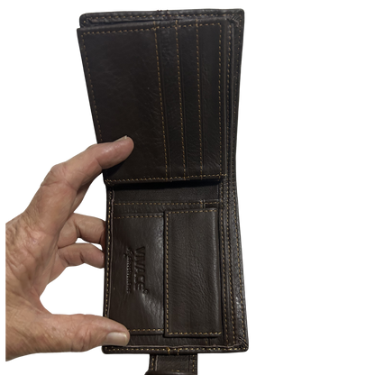 Vivace Men's Wallet: COFFEE BROWN Genuine Leather Wallet with Clip and TOPSTICH INSIDE