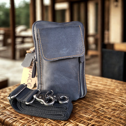 Vivace Mini Sling Bag: BLACK Genuine Leather Compact Crossbody with Adjustable Strap