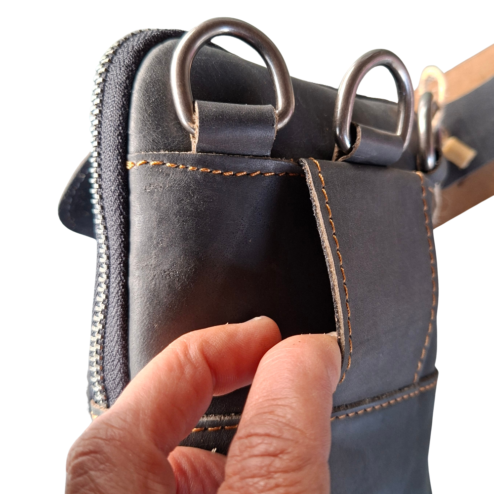 Vivace Mini Sling Bag: BLACK Genuine Leather Compact Crossbody with Adjustable Strap BELT LOOP