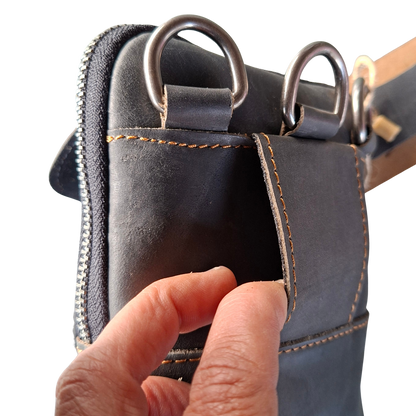 Vivace Mini Sling Bag: BLACK Genuine Leather Compact Crossbody with Adjustable Strap BELT LOOP