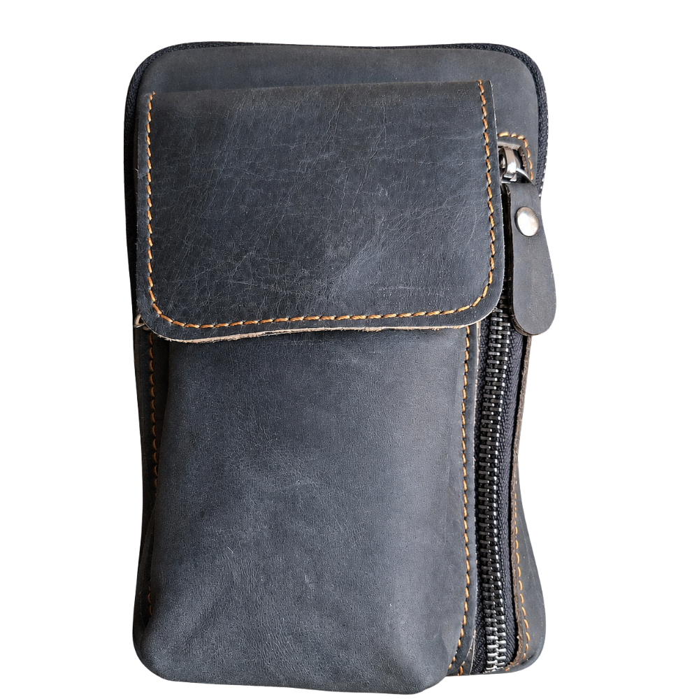 Vivace Mini Sling Bag: BLACK Genuine Leather Compact Crossbody with Adjustable Strap FRONT
