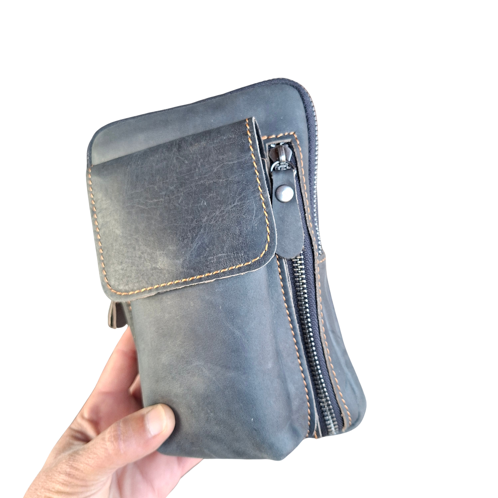 Vivace Mini Sling Bag: BLACK Genuine Leather Compact Crossbody with Adjustable Strap IN HAND