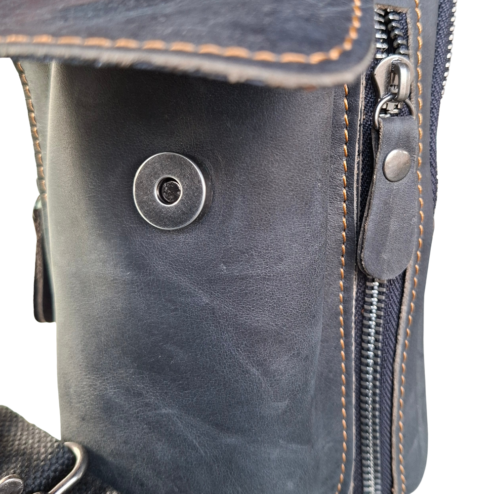 Vivace Mini Sling Bag: BLACK Genuine Leather Compact Crossbody with Adjustable Strap MAGNETIC CLIP VIEW