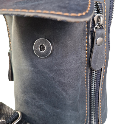 Vivace Mini Sling Bag: BLACK Genuine Leather Compact Crossbody with Adjustable Strap MAGNETIC CLIP VIEW