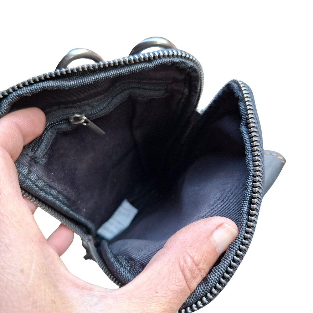 Vivace Mini Sling Bag: BLACK Genuine Leather Compact Crossbody with Adjustable Strap OPEN