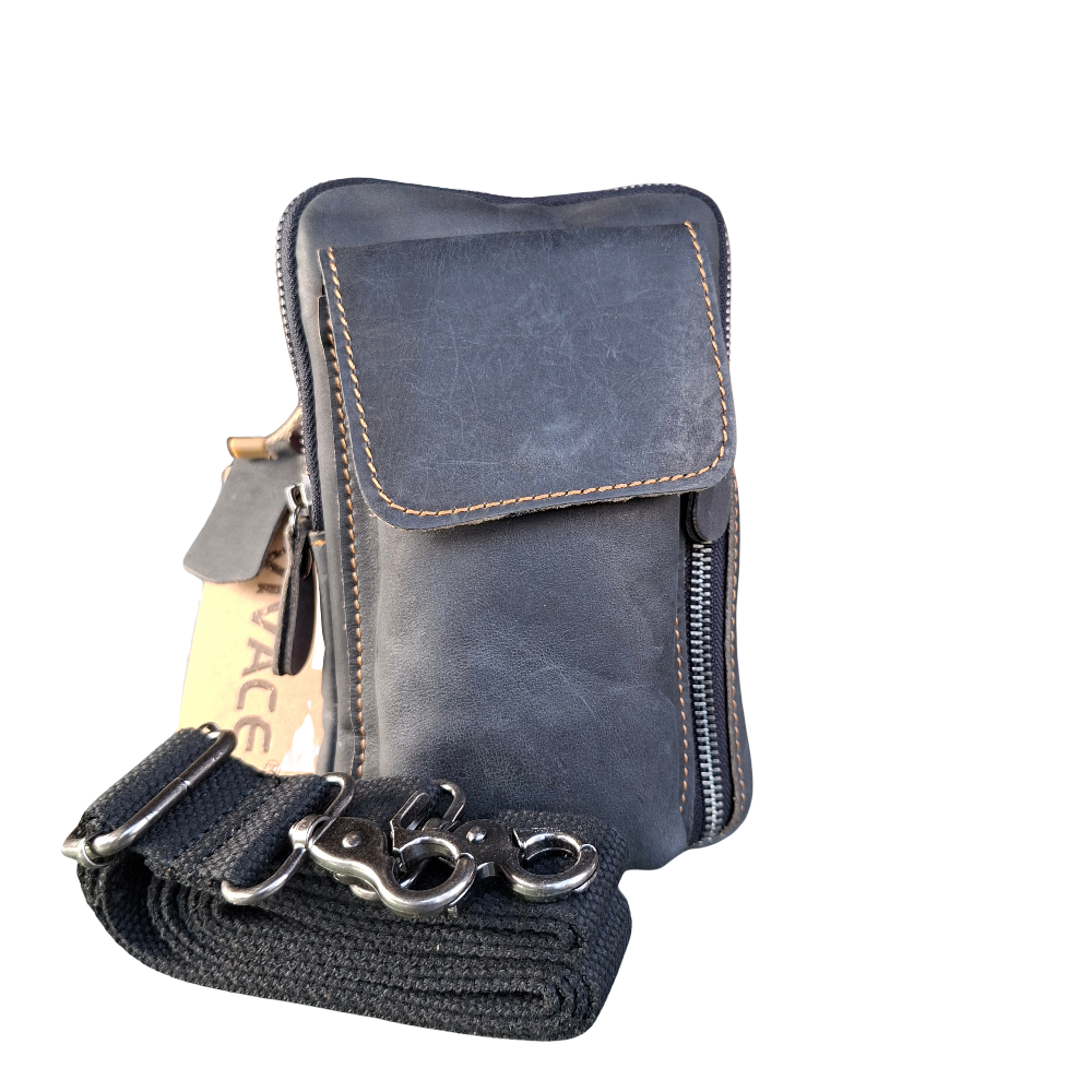 Vivace Mini Sling Bag: BLACK Genuine Leather Compact Crossbody with Adjustable Strap SET VIEW