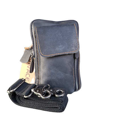 Vivace Mini Sling Bag: BLACK Genuine Leather Compact Crossbody with Adjustable Strap SET VIEW