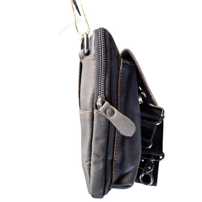 Vivace Mini Sling Bag: BLACK Genuine Leather Compact Crossbody with Adjustable Strap SIDE VIEW