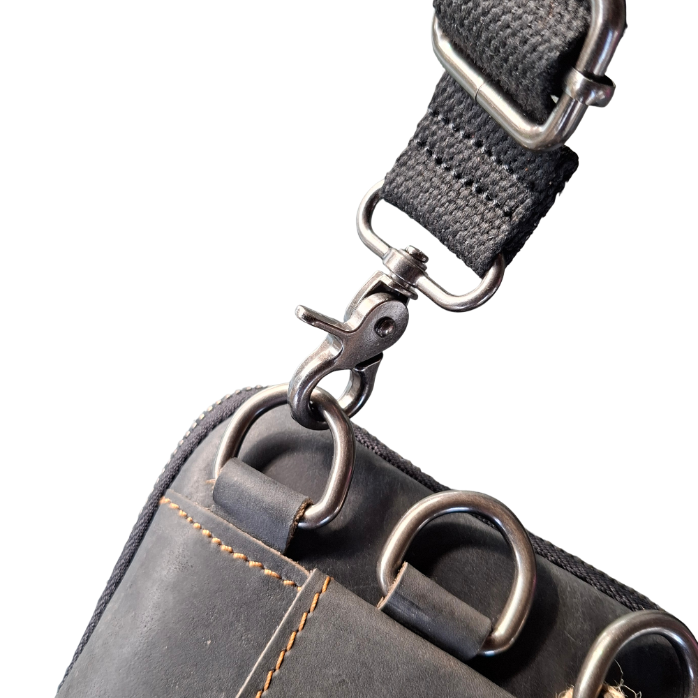 Vivace Mini Sling Bag: BLACK Genuine Leather Compact Crossbody with Adjustable Strap SLING ATTACHMENT