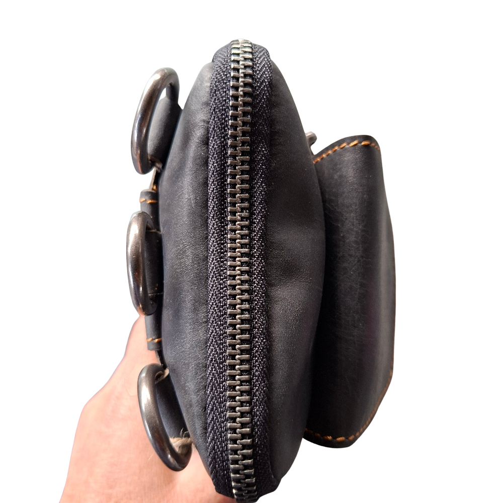 Vivace Mini Sling Bag: BLACK Genuine Leather Compact Crossbody with Adjustable Strap TOP VIEW