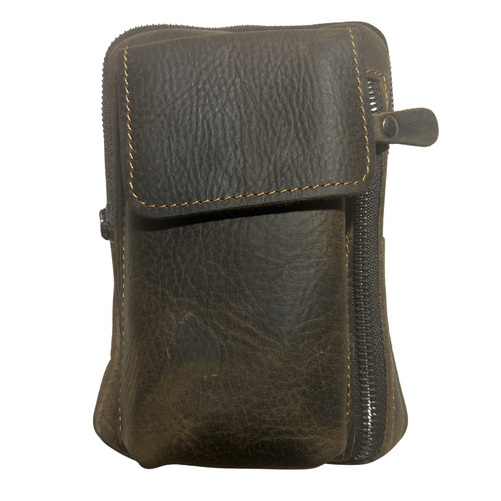 Vivace Mini Sling Bag: CHOCOLATE BROWN Genuine Leather Compact Crossbody with Adjustable Strap FRONT VIEW
