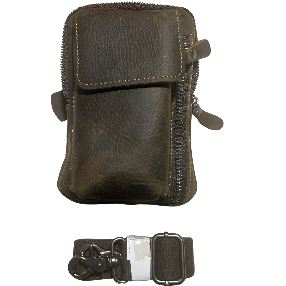 Vivace Mini Sling Bag: CHOCOLATE BROWN Genuine Leather Compact Crossbody with Adjustable Strap SET