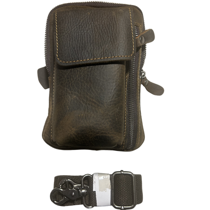 Vivace Mini Sling Bag: CHOCOLATE BROWN Genuine Leather Compact Crossbody with Adjustable Strap SET