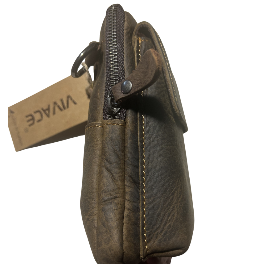 Vivace Mini Sling Bag: CHOCOLATE BROWN Genuine Leather Compact Crossbody with Adjustable Strap SIDE
