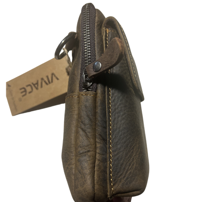 Vivace Mini Sling Bag: CHOCOLATE BROWN Genuine Leather Compact Crossbody with Adjustable Strap SIDE