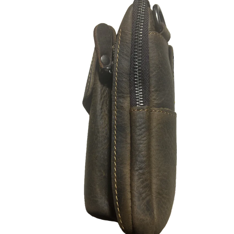 Vivace Mini Sling Bag: CHOCOLATE BROWN Genuine Leather Compact Crossbody with Adjustable Strap SIDE VIEW