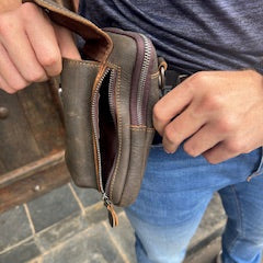 Vivace Mini Sling Bag: COFFEE BROWN Genuine Leather Compact Crossbody with Adjustable Strap OPEN DETAIL