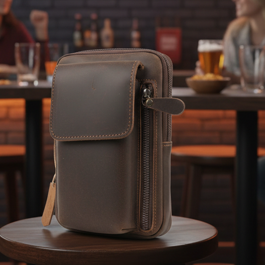 Vivace Mini Sling Bag: COFFEE BROWN Genuine Leather Compact Crossbody with Adjustable Strap LIFESTYLE
