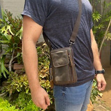 Vivace Mini Sling Bag: COFFEE BROWN Genuine Leather Compact Crossbody with Adjustable Strap WORN