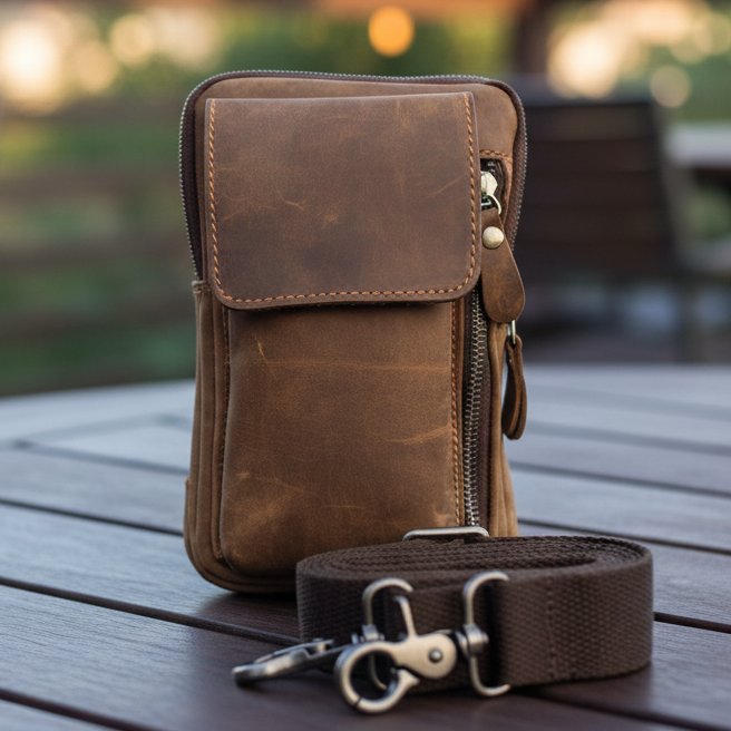 Vivace Mini Sling Bag: FOREST BROWN Genuine Leather Compact Crossbody with Adjustable Strap