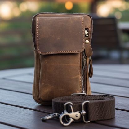 Vivace Mini Sling Bag: FOREST BROWN Genuine Leather Compact Crossbody with Adjustable Strap