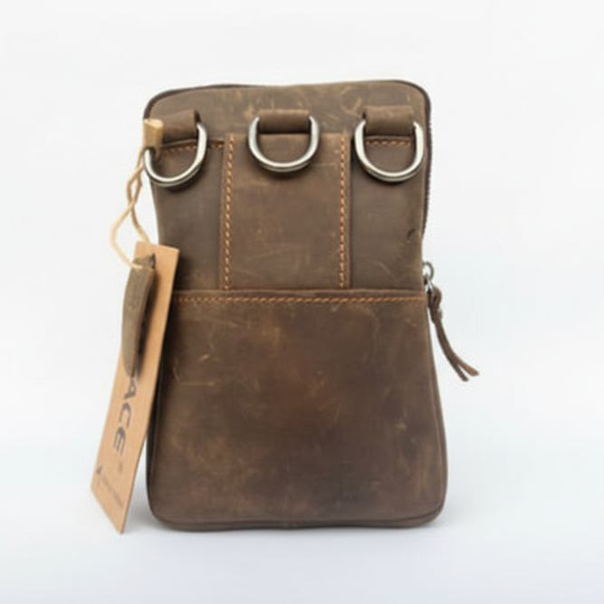 Vivace Mini Sling Bag: FOREST BROWN Genuine Leather Compact Crossbody with Adjustable Strap BACK