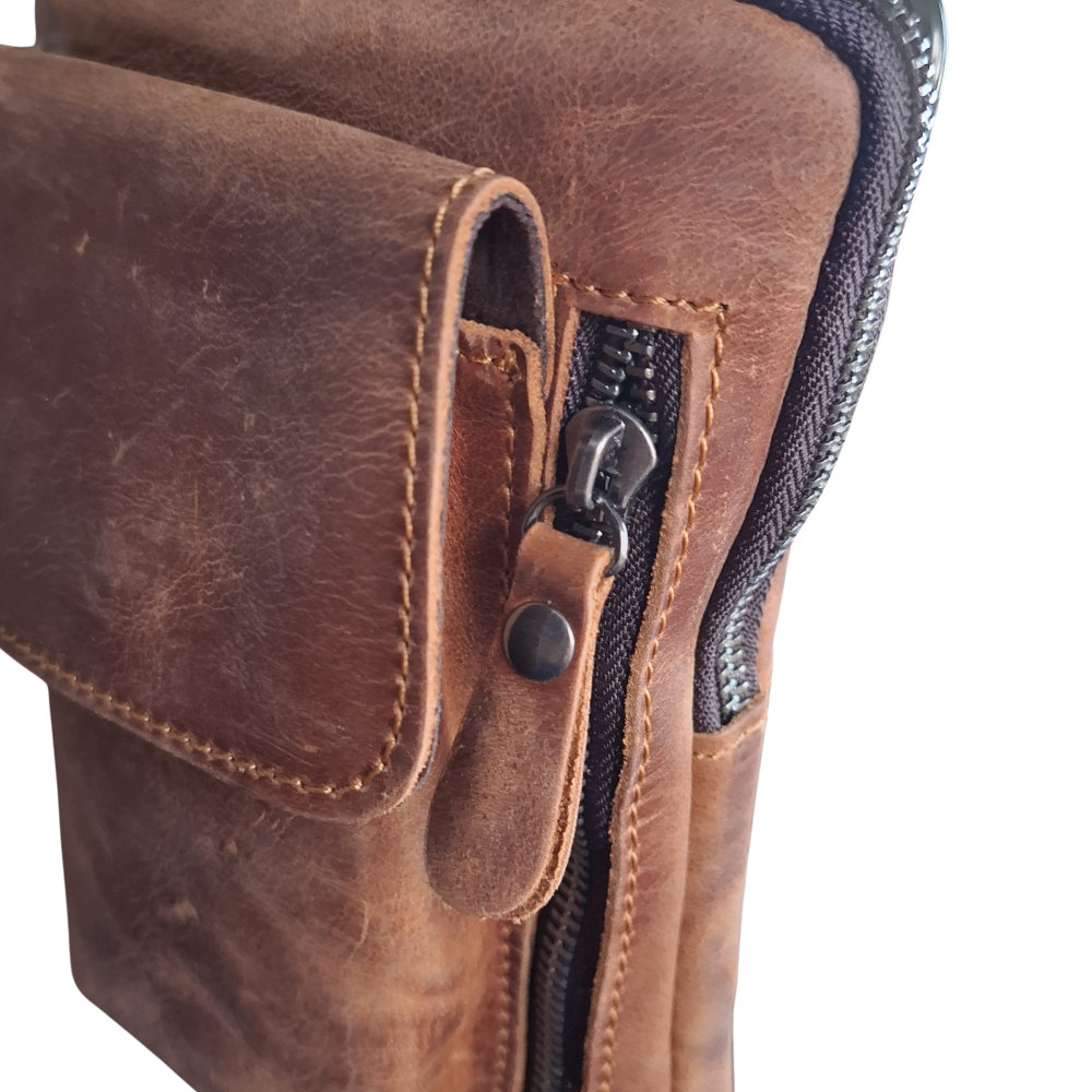 Vivace Mini Sling Bag: MUSTARD COLOR Genuine Leather Compact Crossbody with Adjustable Strap detail