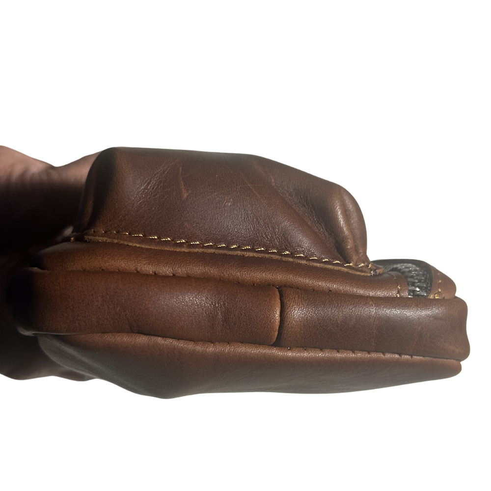 Vivace Mini Sling Bag: REDDISH BROWN Genuine Leather Compact Crossbody BOTTOM