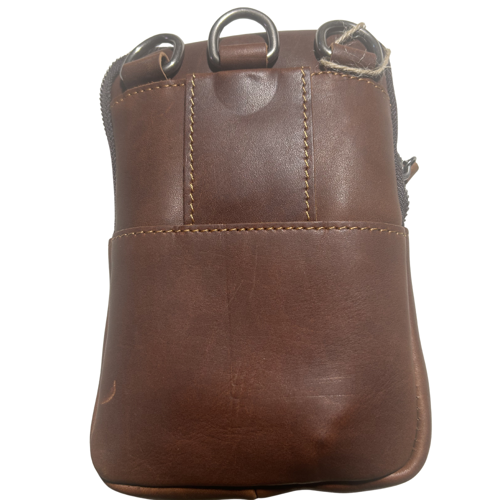 Vivace Mini Sling Bag: REDDISH BROWN Genuine Leather Compact Crossbody with Adjustable Strap BACK VIEW