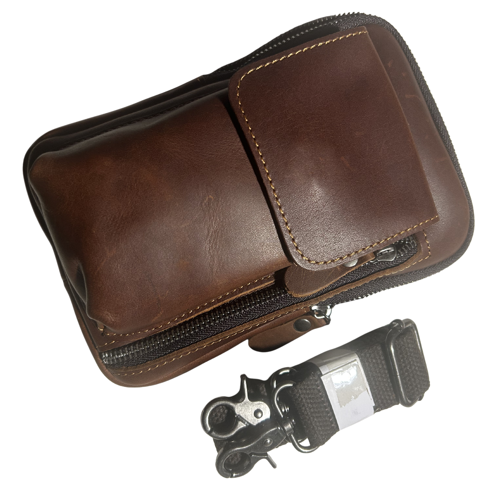 Vivace Mini Sling Bag: REDDISH BROWN Genuine Leather Compact Crossbody with Adjustable Strap SET