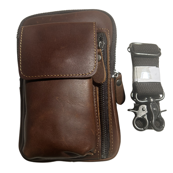 Vivace Mini Sling Bag: REDDISH BROWN Genuine Leather Compact Crossbody with Adjustable Strap VIEW