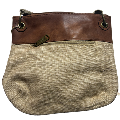 Vivace Sling Bag: BEIGE Hessian and Leather bag with Embroidery BACK