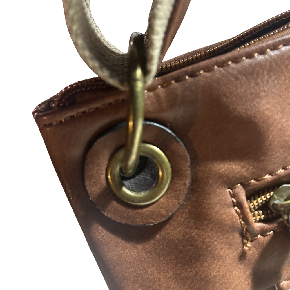 Vivace Sling Bag: BEIGE Hessian and Leather bag with Embroidery DETAIL