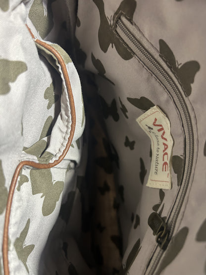 Vivace Sling Bag: BEIGE Hessian and Leather bag with Embroidery POCKETS