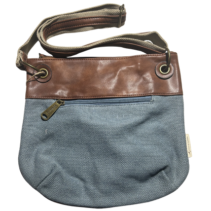 Vivace Sling Bag: BLUE Hessian and Leather bag and Embroidery BACK VIEW