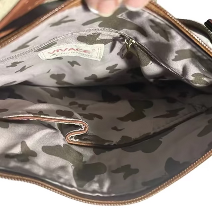 Vivace Sling Bag: BLUE Hessian and Leather bag and Embroidery INSIDE