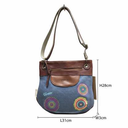 Vivace Sling Bag: BLUE Hessian and Leather bag and EmbroiderySIZE