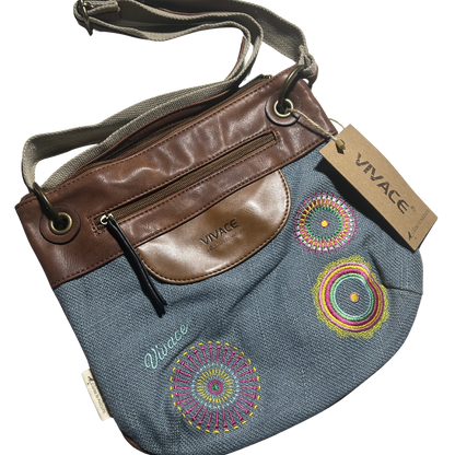 Vivace Sling Bag: BLUE Hessian and Leather bag and Embroidery STYLE