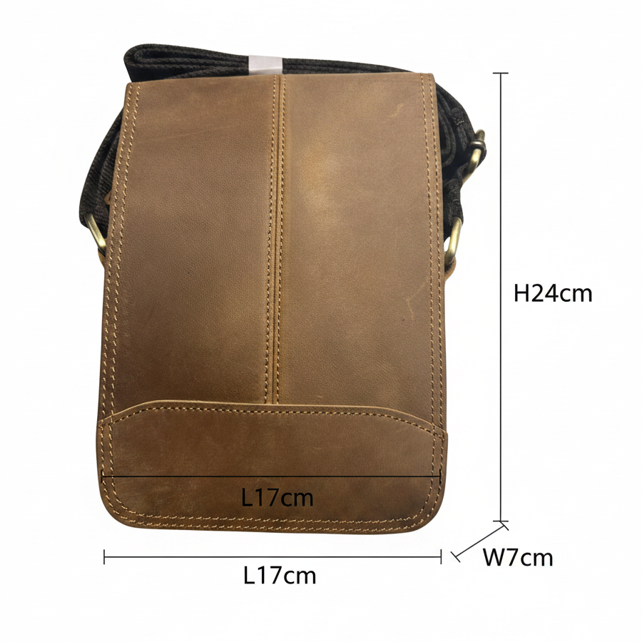 Vivace Sling Bag: BROWN Genuine Leather Messenger Bag size