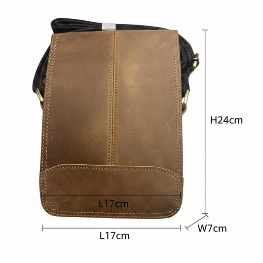 Vivace Sling Bag: BROWN Genuine Leather Messenger Bag size