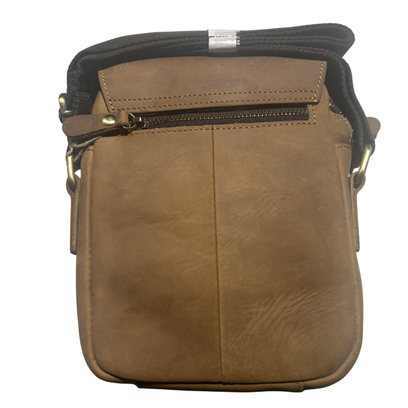 Vivace Sling Bag: BROWN Genuine Leather Messenger Bag stiched back view