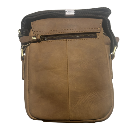 Vivace Sling Bag: BROWN Genuine Leather Messenger Bag stiched back view