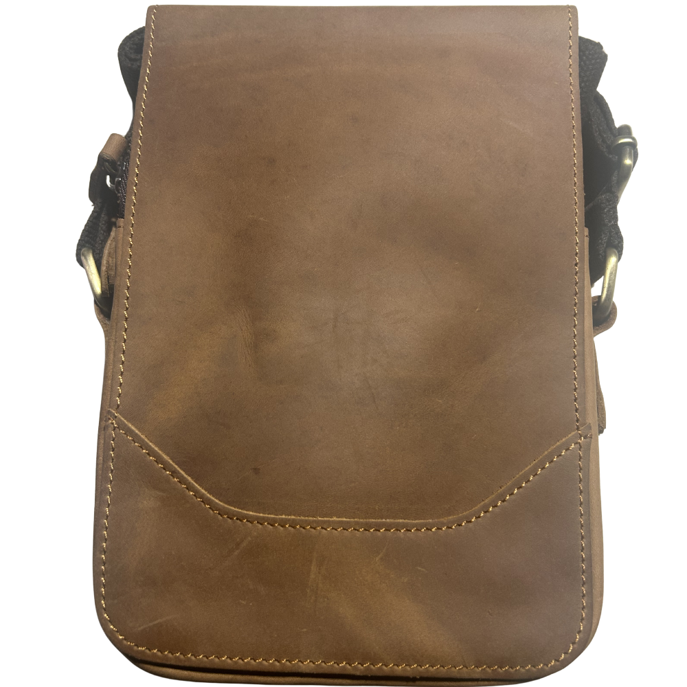 Vivace Sling Bag: BROWN Genuine Leather Messenger Bag stiched front