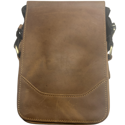 Vivace Sling Bag: BROWN Genuine Leather Messenger Bag stiched front