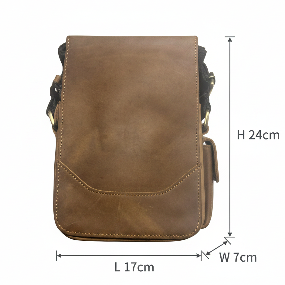 Vivace Sling Bag: BROWN Genuine Leather Messenger Bag stiched size