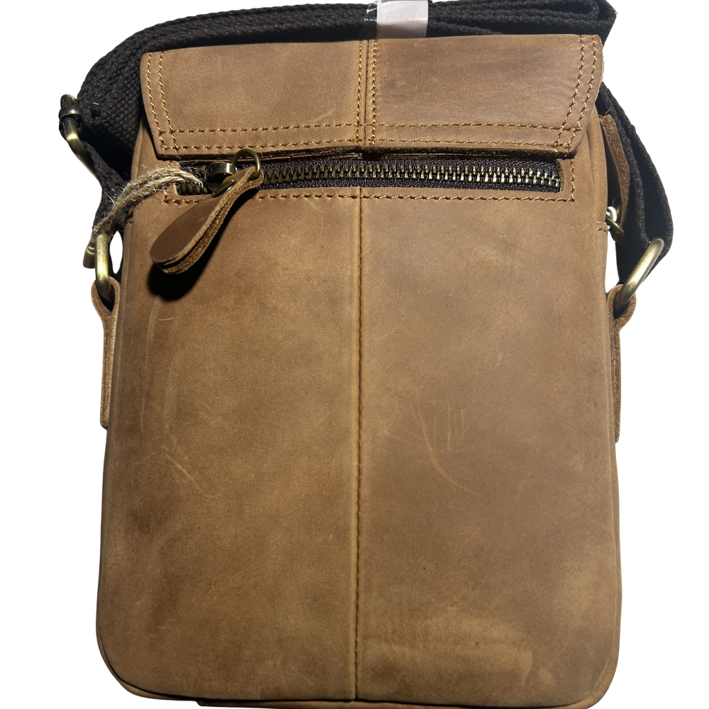 Vivace Sling Bag: BROWN Genuine Leather Messenger back view