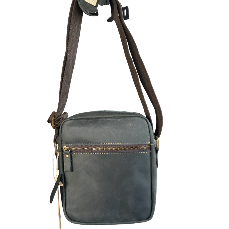 Vivace Sling Bag: CHARCOAL BLACK Genuine Leather with Adjustable Strap BACK
